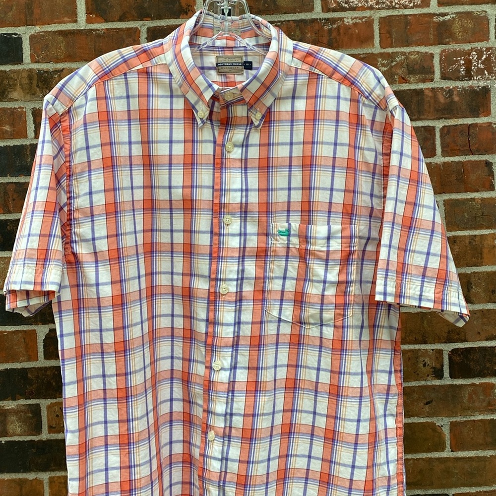 Southern Marsh Orange and Purple Casual Button Down Shirt Size M 100% cotton